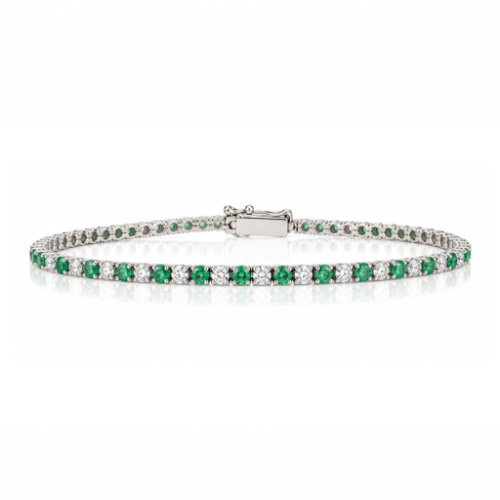 צמיד טניס זהב לבן יהלומים ואבן אמרלד