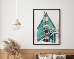 תמונת קנבס הדפס בית בגווני טורקיז "Winter Castle" | בודדת או לשילוב בקיר גלריה | תמונות לבית ולמשרד