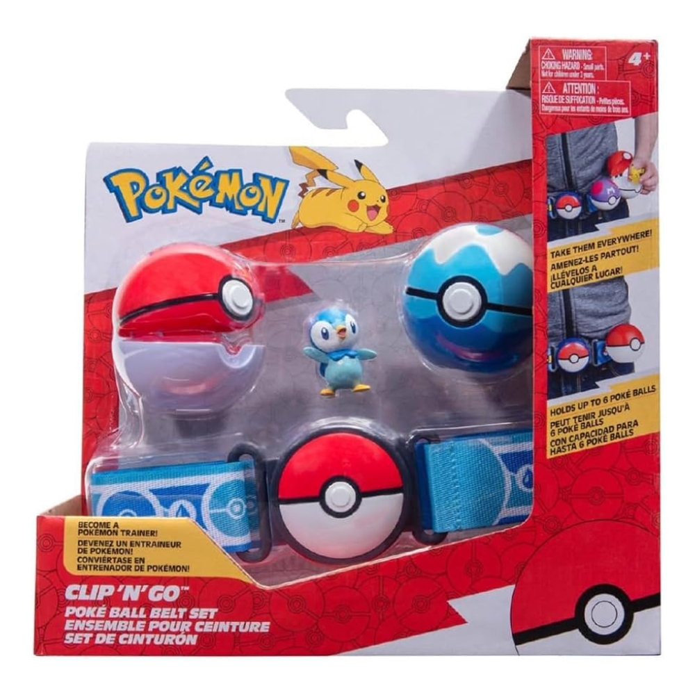 חגורת פוקימון 2 פוכדורים ודמות פיפלאפ Pokemon Clip N Go Belt Piplup