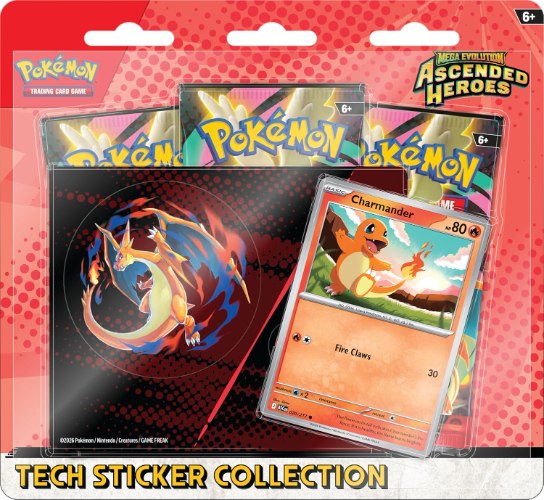 מארז פוקימון בליסטר 3 בוסטרים Pokémon Ascended Heroes ME2.5 Sticker Tech 3-Pack Charmander Blister