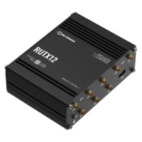 נתב סלולרי תעשייתי Teltonika RUTX12 – מכשיר שחור מלבני עם חיבורי אנטנה רבים ויציאת USB עם Wi-Fi