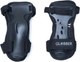 סט מגנים מידה M Globber Protective Set – שני מגני שורש כף יד שחורים עם לוגו Globber גלוי על רקע לבן