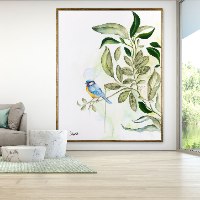 ציור מינימליסטי של ציפור עם עלים תמונה לקיר