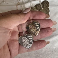 שרשרת חריטה לב עם תמונה 4- כסף