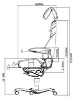 תרשים טכני של כיסא משרד ארגונומי קומפורט Comfort Kab 4K – מבט צד עם מידות מפורטות.