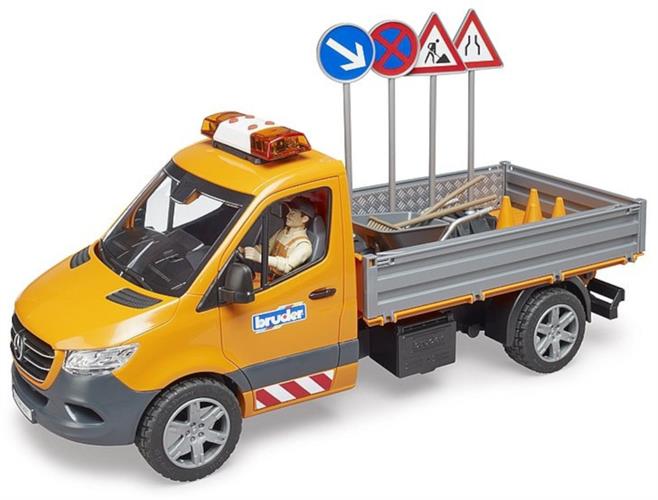 רכב מע''צ משאית מרצדס ספרינטר + נהג ,אביזרים וסירנה - Bruder 02677