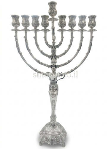 חנוכייה מכסף טהור בורדו ריקוע 50 ס"מ
