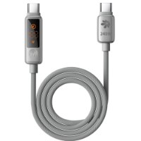 כבל טעינה עם מסך מגע Miracase MTCD240W – כבל USB-C אפור בודד מפותל עם צג המציג 100W