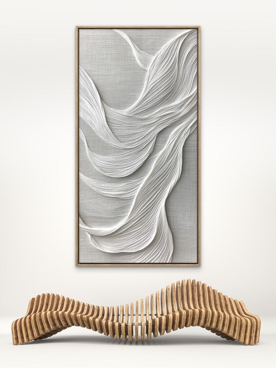 "White Noise.2" תמונה פנורמית תלת מימד בגווני לבן אפרפר, עיצוב מודרני מינימאליסטי, תמונה גדולה לסלון