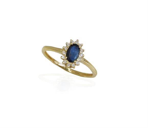 טבעת ספיר כחול ויהלומים דגם דיאנה