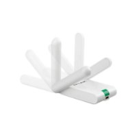 מתאם רשת אלחוטי TP-Link TL-WN822N nMax 300Mbps – מתאם לבן עם שתי אנטנות המוצגות בתנועה בזוויות שונות 2 4GHz