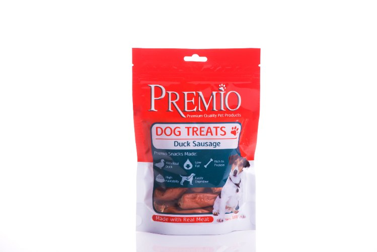 חטיף פרמיו לכלב נקניקיות ברווז 100 גרם - PREMIO TREATS DUCK SAUSAGE 100G