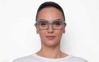 מסגרת מעוצבת למשקפי ראייה חתולית משבצות שחור לבן - KWIAT