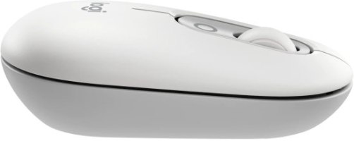 עכבר אלחוטי Logitech POP Emoji – מבט צד-עליון על עכבר בצבע לבן-אפור, עם גלגלת וכפתור
