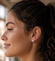 עגילי זהב צהוב 14K צמודים לאוזן בשיבוץ אבן אופל לבנה