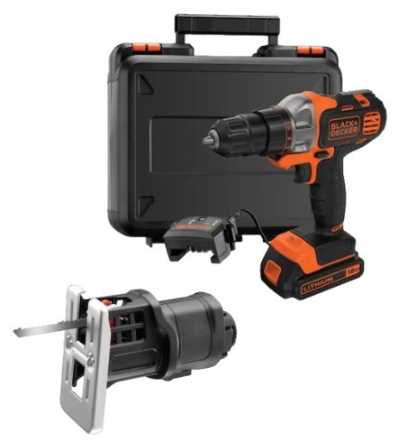 מארז מברגה/מקדחה/מסור עם ראש מסור אנכי Black+Decker MULTIEVO 18V
