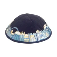 כיפות קטיפה עם רקמה דגם ירושלים