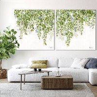 תמונה טבע ירוק בסלון עם ספה בהירה