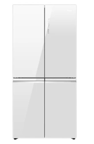 מקרר 4 דלתות מקפיא תחתון 463 ליטר נטו Haier HRF 4560 עם התקן שבת מובנה - גימור זכוכית לבנה