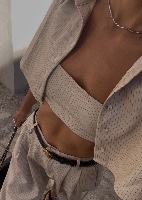 ‏Striped Cropped Button-Up Shirt