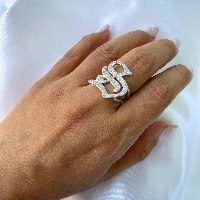טבעת אות גותית משובצת - כסף 925