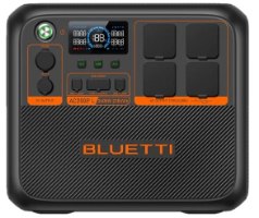 תחנת כוח ניידת Bluetti AC200PL 2304Wh – מכשיר בצבע שחור עם פאנל קדמי הכולל מסך תצוגה יציאות USB DC וארבעה שקעי