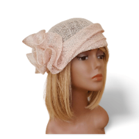 כובע אלגנטי לנשים -  דגם תלתלים ורוד בהיר