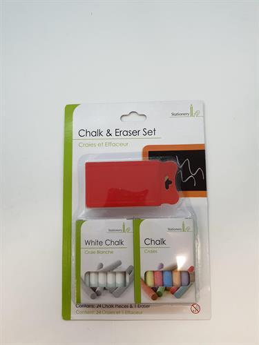 גירים צבעוני ולבן עם ספוג 24 יחידות - CHALK ERASER SET