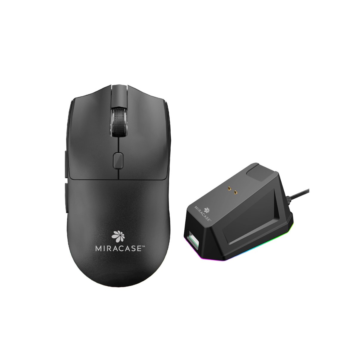 עכבר גיימינג אל חוטי עם עמדת טעינה תאורה Miracase MGMCD1 – Bluetooth עכבר שחור ועמדת טעינה עם תאורת RGB צבעונית