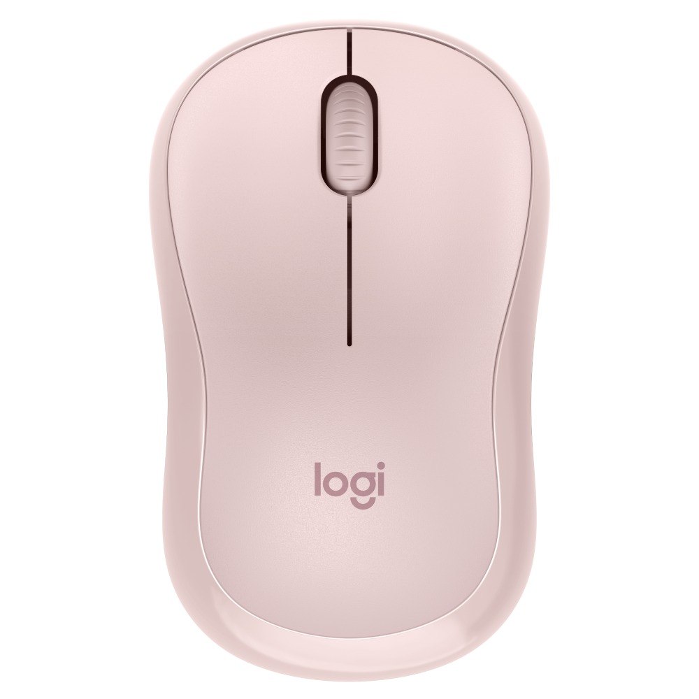 עכבר אלחוטי צבע ורוד Logitech M240 Silent Bluetooth – עכבר ורוד בהיר בודד עם גלגלת גלילה ולוגו Logitech במבט עליון