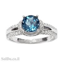 טבעת מכסף משובצת אבן טופז כחולה  וזרקונים RG1595 | תכשיטי כסף 925 | טבעות כסף