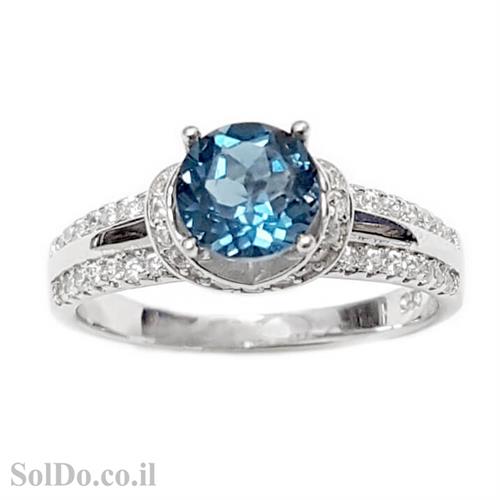 טבעת מכסף משובצת אבן טופז כחולה  וזרקונים RG1595 | תכשיטי כסף 925 | טבעות כסף