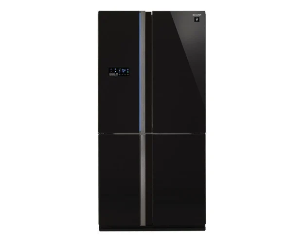 מקרר 4 דלתות מקפיא תחתון 610 ליטר Sharp SJ-FS85V - זכוכית שחורה
