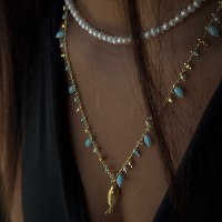 שרשרת דג קריסטל תכלת| ציפוי זהב
