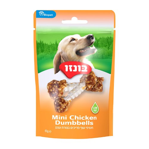 חטיף לכלבים בונזו עוף פריכים בצורת עצם דל שומן 80 גרם