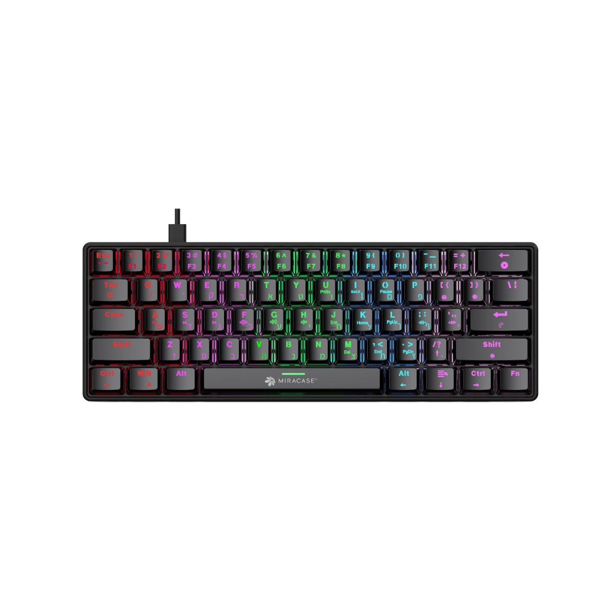 מקלדת מכנית חוטית Miracase MMCK100 RGB – מקלדת שחורה קומפקטית עם תאורת RGB וכבל Type-C