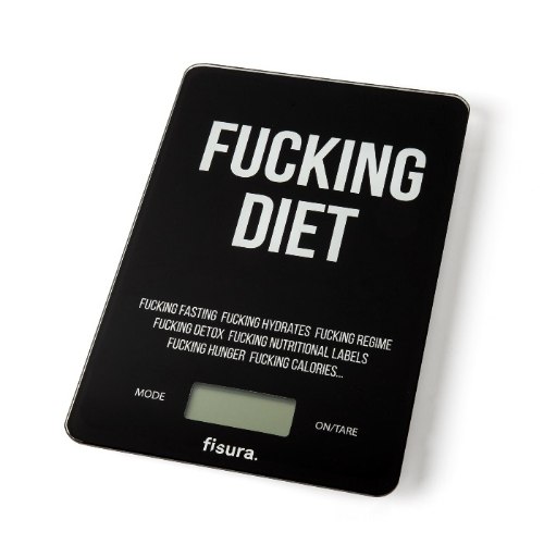 משקל מטבח דיגיטלי עם תזכורת Fucking Diet - מארז לא מושלם