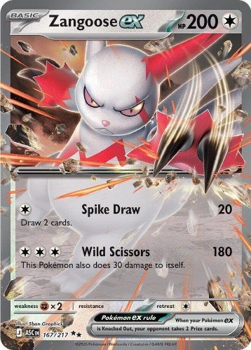קלף פוקימון בודד single - ZANGOOSE EX – ASCENDED HEROES – 167/217