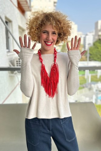 סריג חורף עם חור לאצבע שמנת