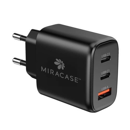 מטען קיר 65W עם 2xUSB-C, ‏USB-A וכבל בצבע שחור Miracase MWCM65PD