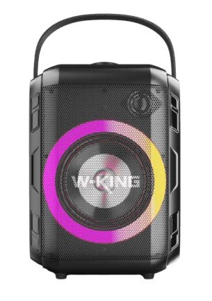 רמקול נייד עם מקרופון W-King T9S – רמקול שחור נייד עם תאורת לד צבעונית סביב הרמקול וידית נשיאה USB