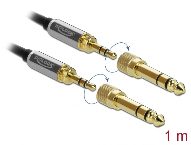 כבל אודיו Delock Stereo Jack Cable 3.5 mm 3 pin with screw adapter 6.35 mm 1 m