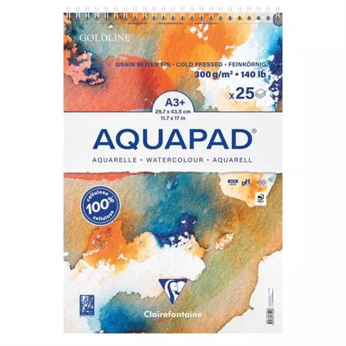 בלוק ציור ספירלה גולדליין AQUAPAD אקווה פד 25 דף 300ג' A3