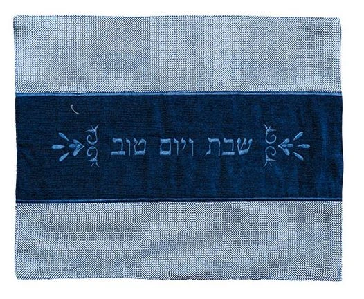 כיסוי לחלות בד עבה פשתן כחול וכחול בהיר