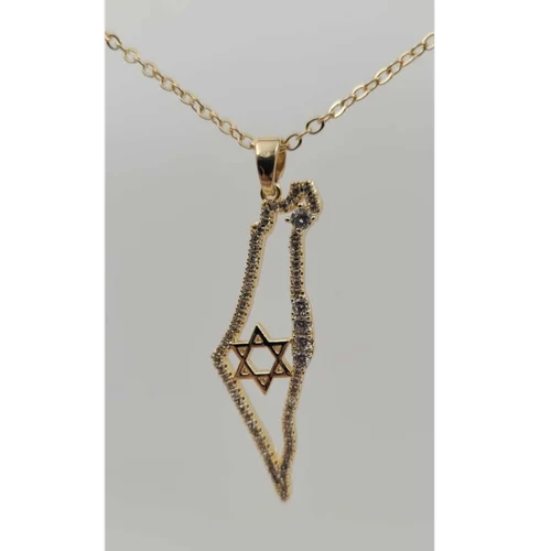 תליון ארץ ישראל מצופה זהב משובץ אבני זרקון