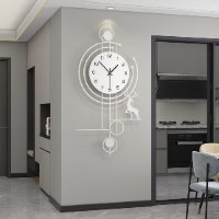 שעון קיר לבן פרזול מתכת דקורטיבי מודרני עם אלמנטים גיאומטרים ואייל, חוגה בצבע לבן 100\52 ס"מ