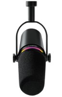 מיקרופון גיימינג דינמי +Shure MV7 – פריט בודד שחור עם כיסוי ספוג ופס תאורה צבעוני מואר עם USB