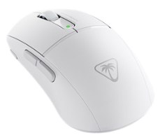 עכבר גיימינג אלחוטי Turtle Beach Burst II Air – מבט עליון-צידי על עכבר לבן עם לוגו, גלגלת ונורית