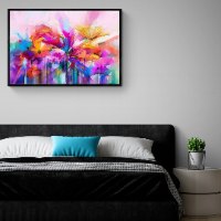 "Abstract Colorful Flowers2" תמונת קנבס אבסטרקטית הדפס ציור של פרחים צבעוניים |ממוסגר ומוכן לתליה