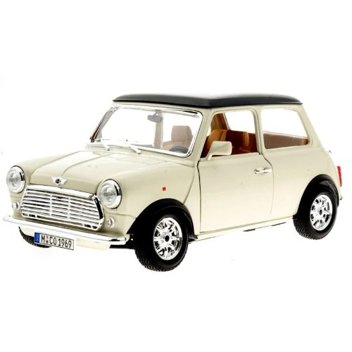 דגם מכונית מיני קופר לבנה 1:18 1969 Bburago Mini Cooper